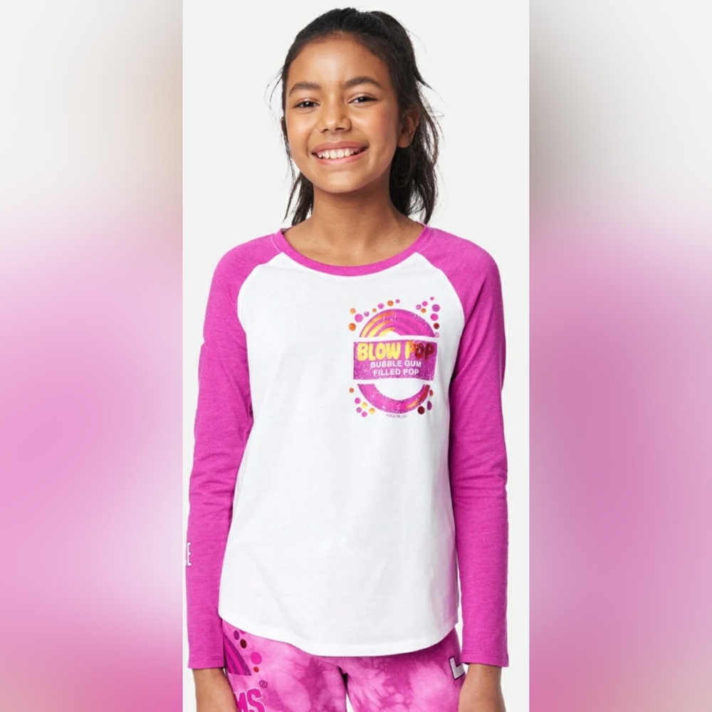 Justice girls t-shirt blow pop bubble gum lollipops candy Long Sleeve Shirt NWT